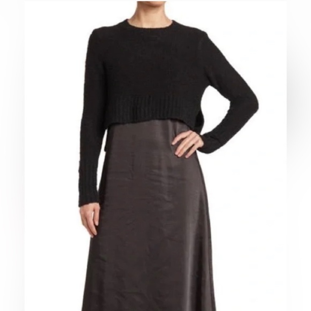 Calvin Klein black satin silk look bias cut slip dress‎ size large brand new